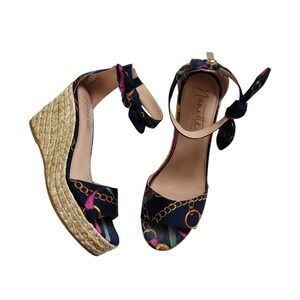 Nanette Lepore Womens Symphony Espadrille Wedge Sandal Size 8.5 Navy Chain Print